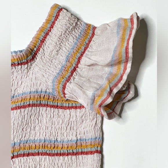 Smocked Crop Top Peplum Cropped Fitted Shirt Pastel Stripes Summer Casual Beach - Picture 5 of 17